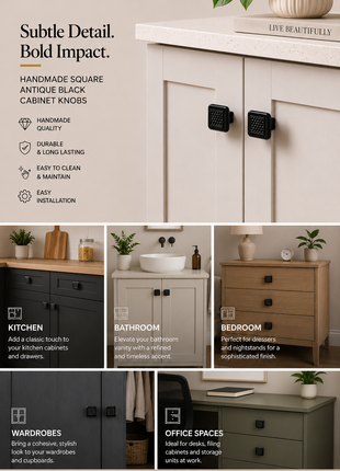 Square Shape Antique Black Cabinet Knobs Zinc Alloy Drawer Knobs