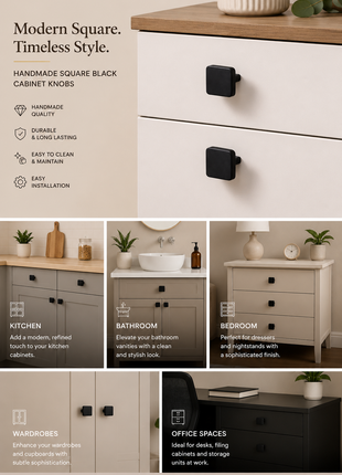 Square Shape Black Cabinet Knobs Zinc Alloy Drawer Knobs