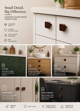 Square Shape Brown Cabinet Knobs Zinc Alloy Drawer Knobs