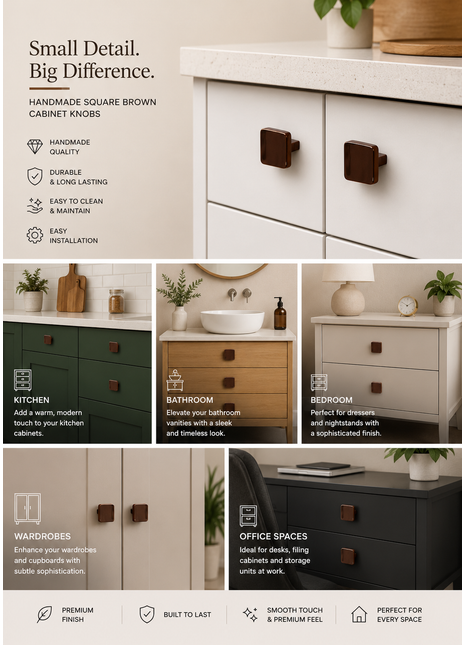 Square Shape Brown Cabinet Knobs Zinc Alloy Drawer Knobs