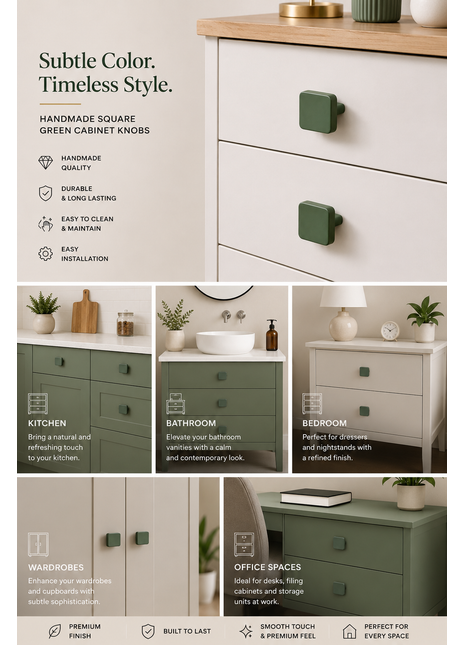 Square Shape Green Cabinet Knobs Zinc Alloy Drawer Knobs