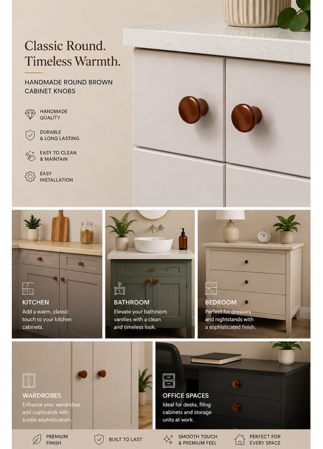 Round Shape Brown Cabinet Knobs Zinc Alloy Drawer Knobs