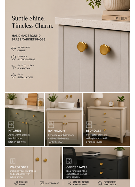 Round Brass Cabinet Knobs Zinc Alloy Drawer Knobs