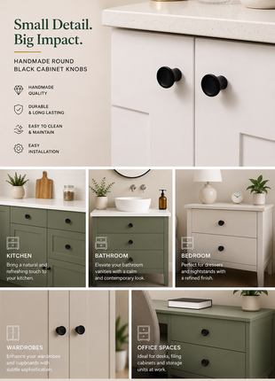Round Shape Black Cabinet Knobs Zinc Alloy Drawer Knobs