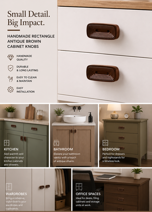 Rectangle Shape Antique Brown Cabinet Knobs Zinc Alloy Drawer Knobs