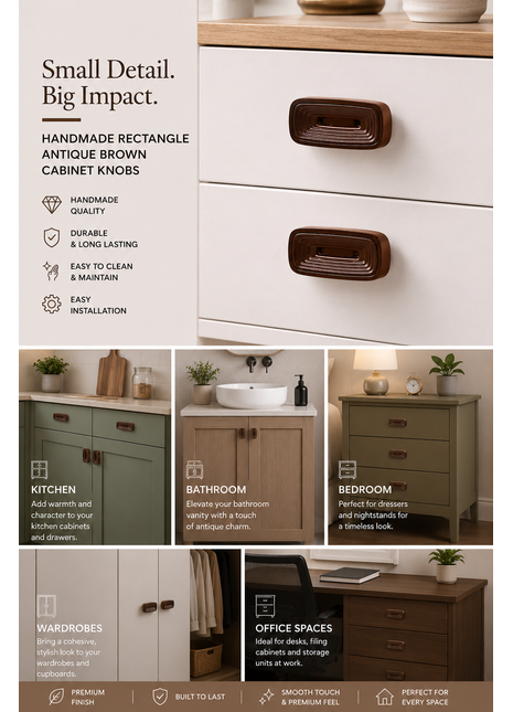 Rectangle Shape Antique Brown Cabinet Knobs Zinc Alloy Drawer Knobs
