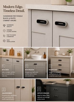 Rectangle Shape Black & White Cabinet Knobs Zinc Alloy Drawer Knobs