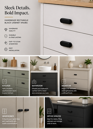 Rectangl Shape Black Cabinet Knobs Zinc Alloy Drawer Knobs