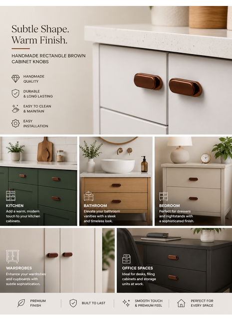 Rectangle Shape Brown Cabinet Knobs Zinc Alloy Drawer Knobs