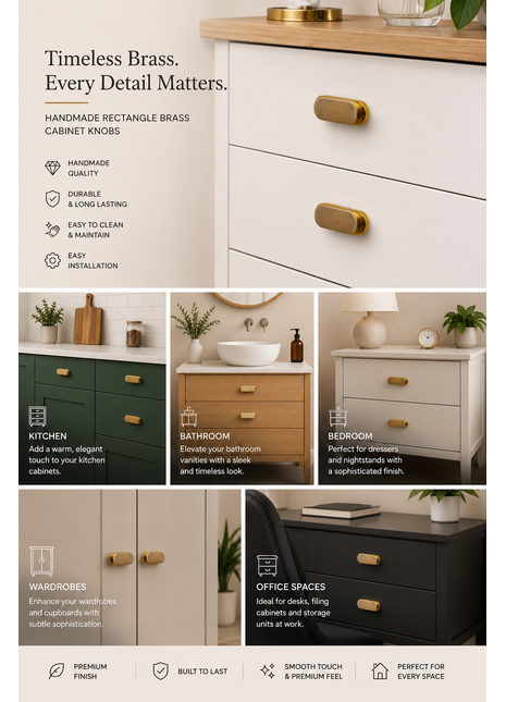 Rectangle Shape Brass Cabinet Knobs Zinc Alloy Drawer Knobs