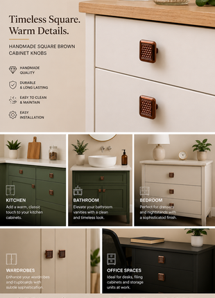 Square Shape Brown Cabinet Knobs Zinc Alloy Drawer Knobs