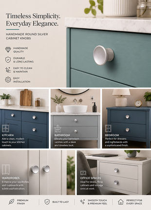 Round Silver Cabinet Knobs Zinc Alloy Drawer Knobs