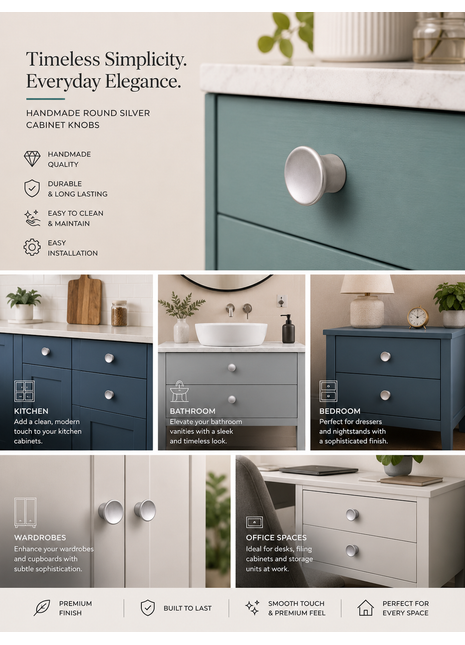 Round Silver Cabinet Knobs Zinc Alloy Drawer Knobs
