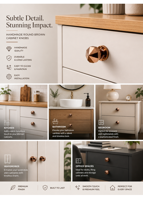 Round Brown Cabinet Knobs Aluminium Drawer Knobs