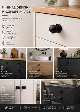 Round Black Cabinet Knobs Aluminium Drawer Knobs