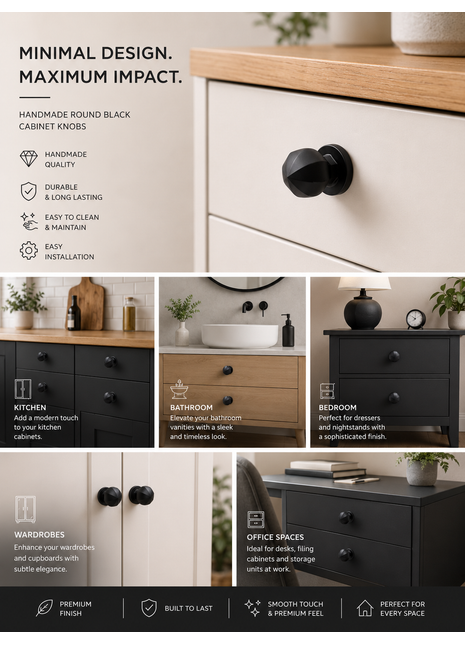 Round Black Cabinet Knobs Aluminium Drawer Knobs