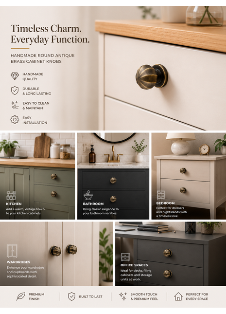 Round Antique Brass Cabinet Knobs Aluminium Drawer Knobs