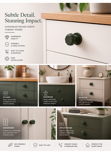 Round Green Cabinet Knobs Aluminium Drawer Knobs