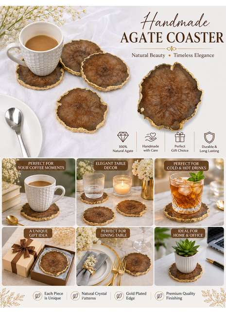 Gold Plated Agate Coaster, Choose Color, Silver Plated Agate Coaster Set of 4 Pieces, Tableware, Rock Coaster, Agate Slice, Glass Coasters