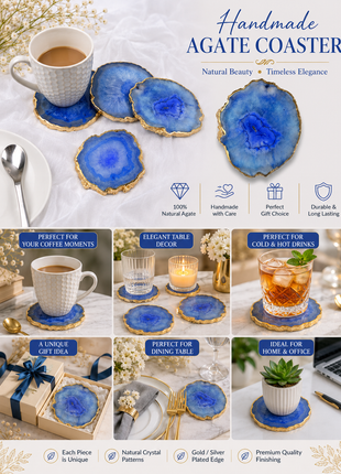 Gold Plated Agate Coaster, Choose Color, Silver Plated Agate Coaster Set of 4 Pieces, Tableware, Rock Coaster, Agate Slice, Glass Coasters