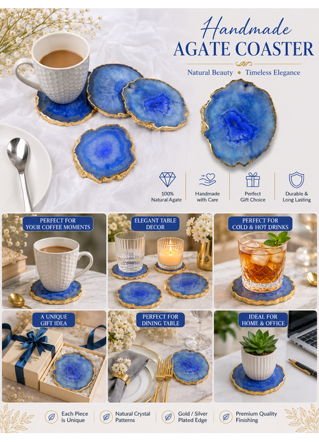 Gold Plated Agate Coaster, Choose Color, Silver Plated Agate Coaster Set of 4 Pieces, Tableware, Rock Coaster, Agate Slice, Glass Coasters