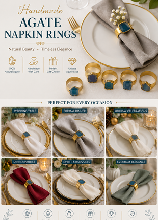 Agate Napkin Rings, Gold Agate Slice Napkin Ring, Wedding Decor, Formal Dining, Natural Warm Agate Tones, Dinner Party Decor, Set of 6 Piece