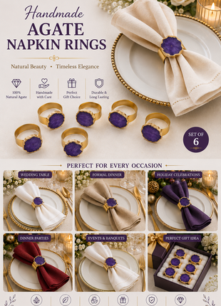 Agate Napkin Rings, Gold Agate Slice Napkin Ring, Wedding Decor, Formal Dining, Natural Warm Agate Tones, Dinner Party Decor, Set of 6 Piece