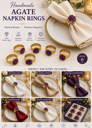 Agate Napkin Rings, Gold Agate Slice Napkin Ring, Wedding Decor, Formal Dining, Natural Warm Agate Tones, Dinner Party Decor, Set of 6 Piece