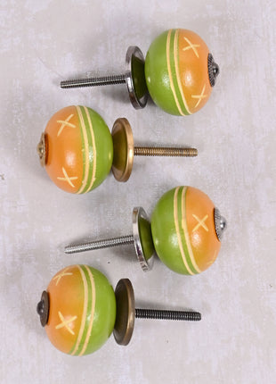 Yellow and Green Color Wooden knob with Double Stripes