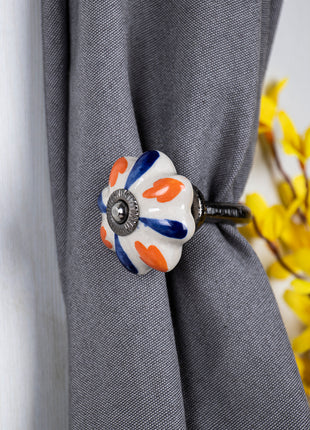 Curtain Tie Backs Hook Decorative Wall Hook-Orange And Blue Flower (Set of Two)