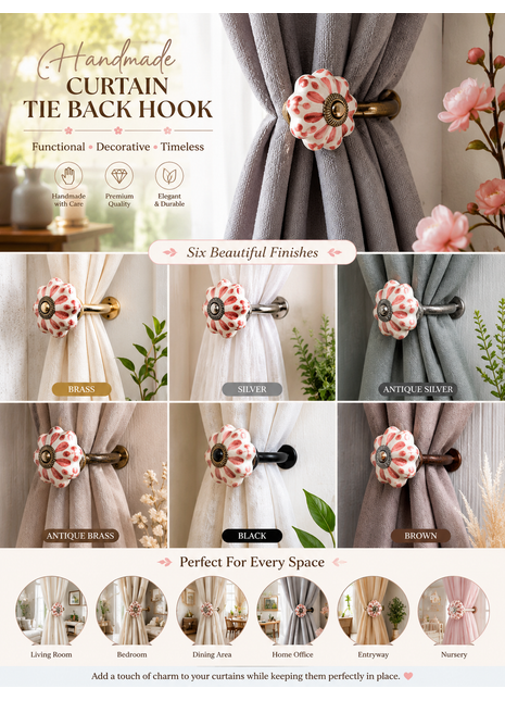 Curtain Tie Backs Hook Decorative Wall Hook-Brown (Set of Two)