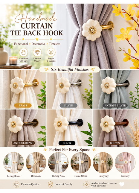 Curtain Tie Backs Hook Decorative Wall Hook-off White (Set of Two)