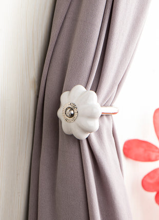Handmade White Color Ceramic Drawer Cabinet Knob & Curtain Tie Bundle