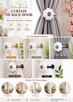 Curtain Tie Backs Hook Decorative Wall Hook-White (Set of Two)