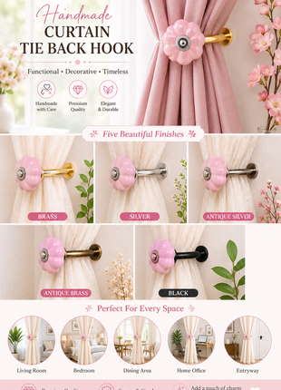 Curtain Tie Backs Hook Decorative Wall Hook-Pink (Set of Two)
