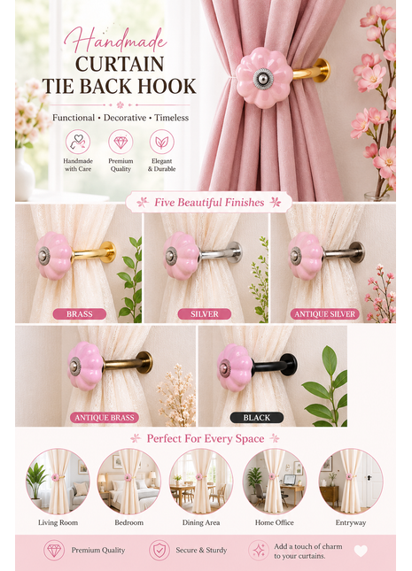 Curtain Tie Backs Hook Decorative Wall Hook-Pink (Set of Two)