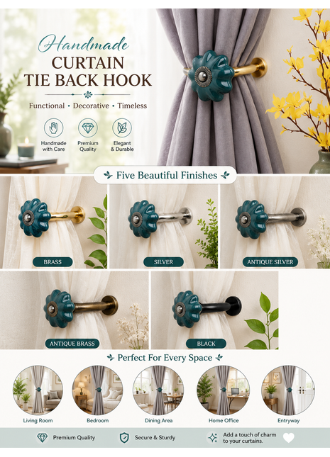 Curtain Tie Backs Hook Decorative Wall Hook-Green (Set of Two)