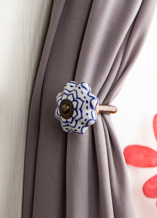 Blue Design Ceramic Drawer Cabinet Knob & Curtain Tie Bundle