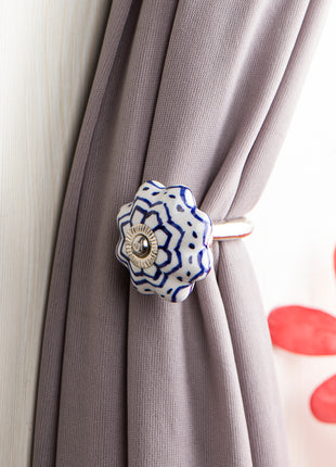Blue Design Ceramic Knob, Curtain Tie & Pull Bundle