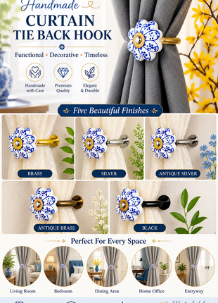 Curtain Tie Backs Hook Decorative Wall Hook- Blue (Set of Two)