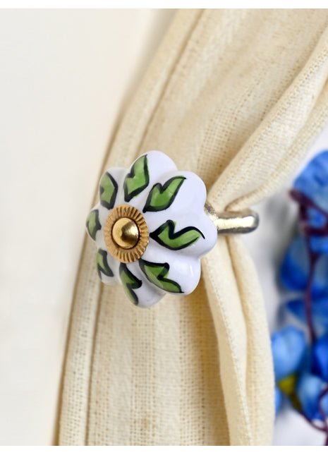 Curtain Tie Backs Hook Decorative Wall Hook-Green Leaf (Set of Two)