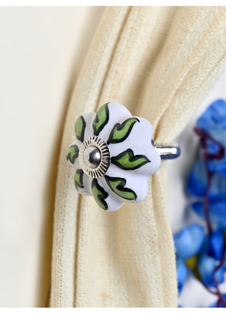 Curtain Tie Backs Hook Decorative Wall Hook-Green Leaf (Set of Two)