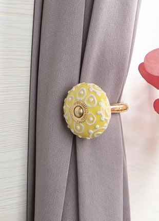 Handmade Yellow Ceramic Drawer Cabinet Knob & Curtain Tie Bundle