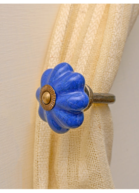 Curtain Tie Backs Hook Decorative Wall Hook- Blue Crackle (Set of Two)