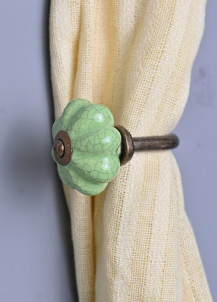 Handmade Green Cracked Ceramic Knob, Curtain Tie & Pull Bundle