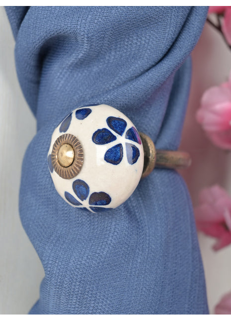 Curtain Tie Backs Hook Decorative Wall Hook- Blue Flower (Set of Two)