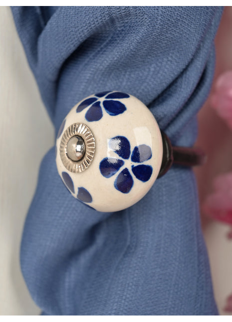 Curtain Tie Backs Hook Decorative Wall Hook- Blue Flower (Set of Two)