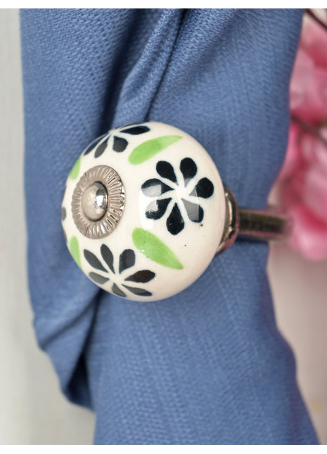 Curtain Tie Backs Hook Decorative Wall Hook- Black Flower (Set of Two)