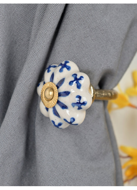 Curtain Tie Backs Hook Decorative Wall Hook- Blue Design (Set of Two)