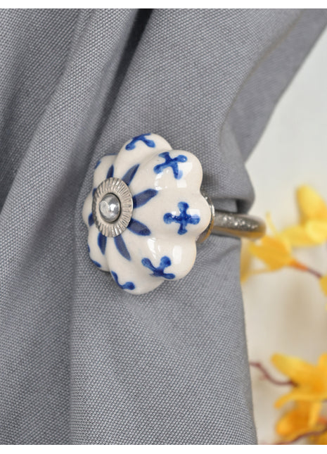 Curtain Tie Backs Hook Decorative Wall Hook- Blue Design (Set of Two)